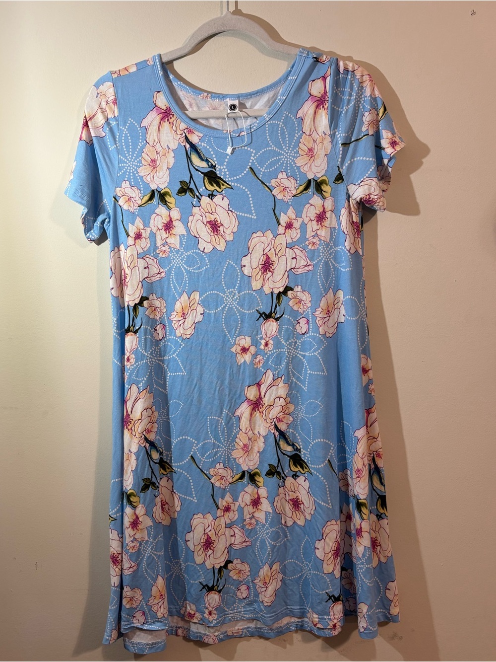 Your Style dress women’s large blue floral Swing T-shirt Dress blue cream